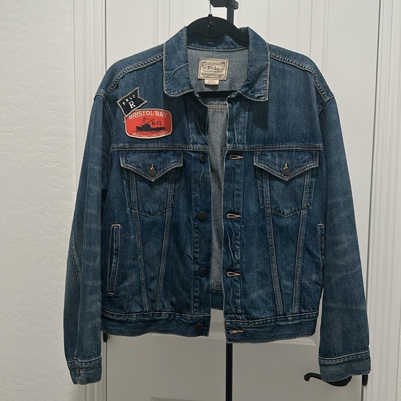 POLO RALPH LAUREN Patched Denim Jacket Sixe Large with Pockets - Picture 3 of 15